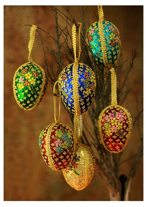 Jewel Floral Beaded Eggs Christmas Ornaments Set of 6, India